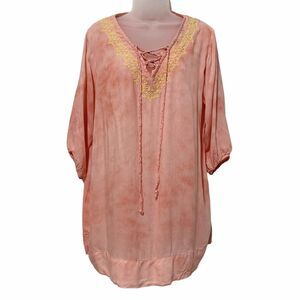 Honolua Wahine Top Size M Orange Tie Dye 3/4 Sleeve Tunic Blouse Size M